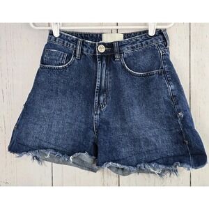 One Teaspoon Women's SZ 26 High Waist Bandit Denim Shorts Blue Frayed